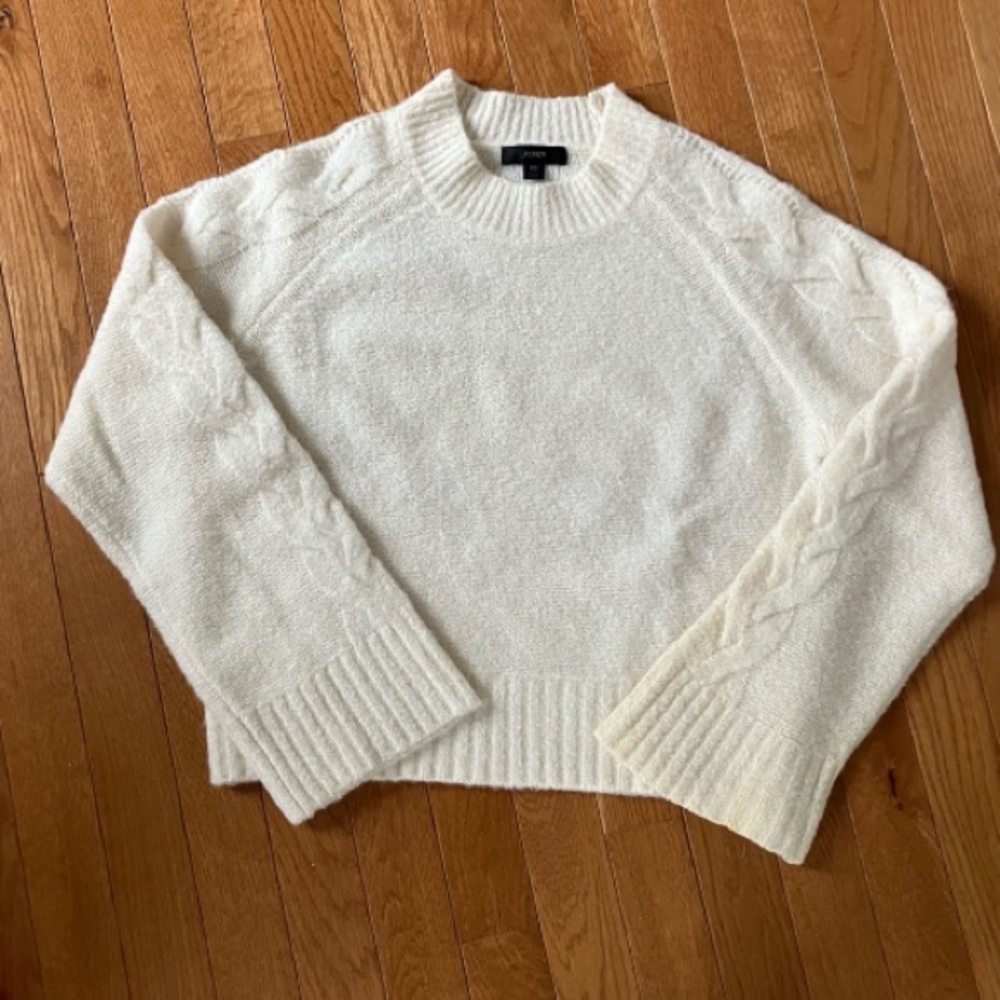 Women’s J. Crew Cashmere Blend Cream Cable Crop Sweater XS